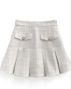 GRLインパン裏地付きラメツイードプリーツミニスカート [at2353]
