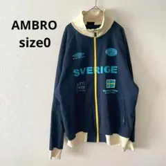 アンブロ▶ジップジャケット ネイビー 長袖 ロゴ刺繍 サイズ0のサムネイル