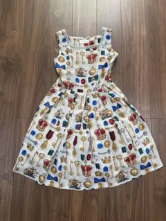 難あり　JaneMarpleノースリーブひざ丈ワンピース 王冠・宝石プリント