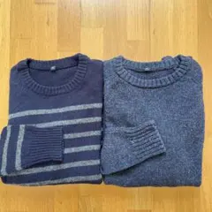 お得2点セット✨無印良品　ネイビー系　ボーダー　クルーネックセーター MUJI