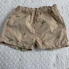 フラミンゴ・ヤシの木刺繍 ハーフパンツ ベージュ