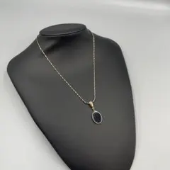 053 黒と青のオーバルペンダントネックレス