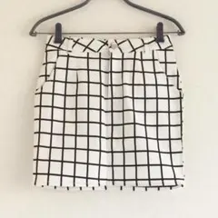 ◆14 極美品 未使用 レア 格子柄 タイト ミニスカート スカート 白