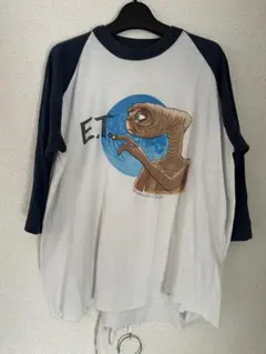 80s ビンテージ 映画 E.T. 七分袖ラグランTシャツ グレー/ネイビー 