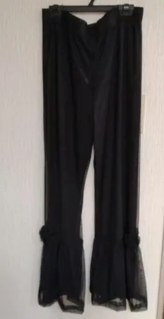 社交ダンス等フレアパンツ 黒 花モチーフ