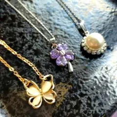 ★美麗★【春を待つセイレーン】美麗アメジストカラー蝶々 パールネックレスセット