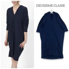 DEUXIEME CLASSEドルマン袖変形Vネックドレープワンピース　ネイビーのサムネイル