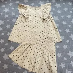 GU 水玉模様 フリル袖 トップスとキュロットのセットアップ　140 150