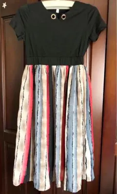 ロングワンピース　異素材シフォンワンピース