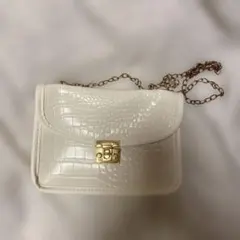 クロコダイル型押し ホワイト ショルダーバッグ