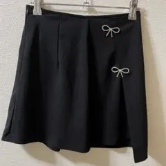 SHEIN　シーイン　ブラックリボンラップミニスカート　バックポケット付スカート