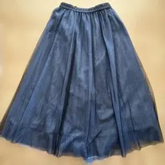 COMME CA ISM ネイビー フレアロングスカート チュール　リバーシブルのサムネイル