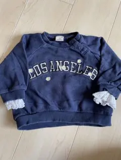 petit main 刺繍ネイビートップス トレーナー　80