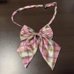 制服リボン ピンク茶色のチェック柄