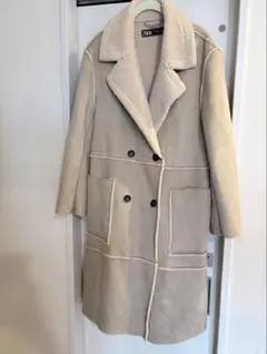 新品ZARA ベージュ ダブルブレスト ロングコート S