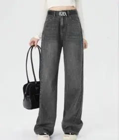 ラインストーンデニムパンツ ブラック 黒