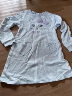 平成レトロ　可愛い メゾピアノ 130 s 刺繍 くまちゃん 水色 ねこ　ネコ