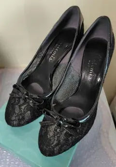 ダイアナ パンプス リボン レース ブラック ハイヒール パーティー