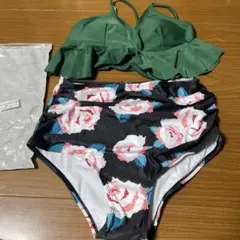 未使用　セパレート水着 グリーンフリルと花柄　Mサイズ