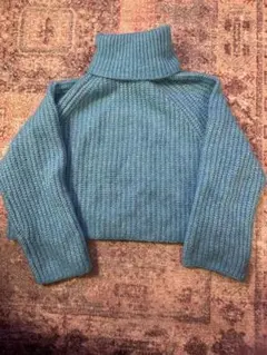 ZARA 青 タートルネック ニット