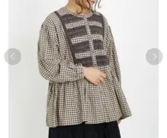 Samansa Mos2 ギンガムチェック レース切替 ブラウス 七分袖