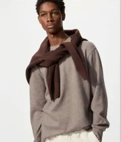 極美品★UNIQLO ユニクロ ソフトニットフリースクルーネックT ベージュ L