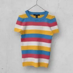 z1017【フォーエバー21】マルチカラーボーダー半袖ニット　派手　レディース