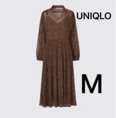 美品UNIQLO :C シフォンプリーツワンピースインナー無しM 総柄 花柄