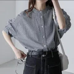 BONLECILL ボリュームスリーブバンドカラー半袖シャツ　ショート丈