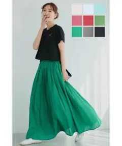 コットンボイルフレアスカート　ロング　グリーン　coca