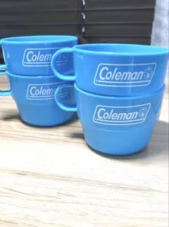 Coleman 青 プラカップ 4個セット 収納ケース付き