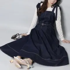 Apuweiser-riche リボンショルダーデニムジャンスカ