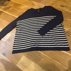 H&M ネイビー ストライプ 長袖ニット XS