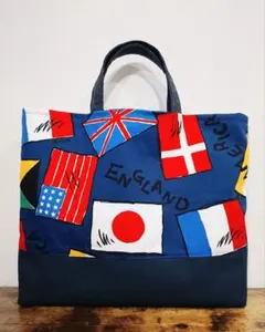 ハンドメイド　レッスンバッグ　手提げ袋　絵本袋　国旗柄　ポップ　入園入学