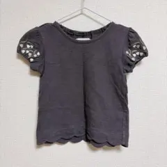 【ママラク】花柄刺繍Tシャツ 90 95 バースデイテータテート スカラップ