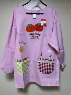 【未使用】 保育士 エプロン スモック　おやさい　ピンク　ギンガムチェック M