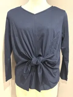 ネイビー 長袖 Tシャツ 前結び Vネック