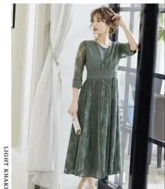 ドリードール　ニアナ　ライトカーキ　プリーツレース　パーティードレスワンピース