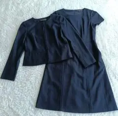 リフレクト　ノーカラージャケット ワンピース セット 濃紺　M 9号ツイード