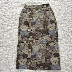 ゴブラン織り クマ柄 ロングスカート レトロ くま 総柄 ベア
