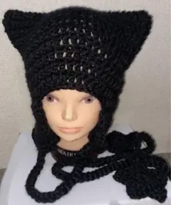 猫耳ニット帽子 耳あて付き お花❁⃘*.゜ 星✩.*˚