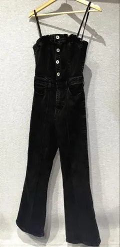 GYDA ジェイダ　デニム バッグリボンサロペット フレアデニム　ブラックS