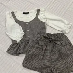 ホワイト・ブラック チェック柄 トップス・ショートパンツセット