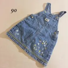 OshKosh ジャンスカ 90cm 花柄刺繍デニム レトロ 韓国風 人気のサムネイル