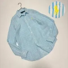 ポロラルフローレン リネンシャツ ストライプ ポニー刺繍 23年 現行 M-L