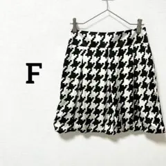 千鳥格子 バルーンスカート F 白黒　膝丈　ボリューム フレア　光沢感