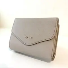 未使用級 アニエスベー 三つ折り財布 Simon シモン ベージュMH18-18