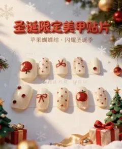 クリスマスネイルチップセット 10個 Mサイズ接着剤付き