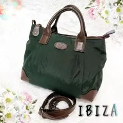 イビサ 2way ナイロン レザー ショルダーバッグ 斜めがけ グリーン ジップ