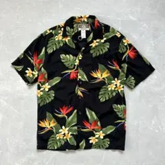90s USA製 アロハ レーヨンシャツ ハワイ オープンカラー 開襟 ブラック